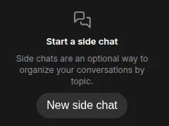 The side chats column: Start a side chat, with a New side chat button.
